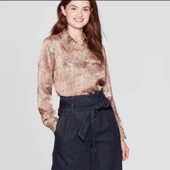 a new day toffee & cream snake print silky blouse - Picture 3 of 5